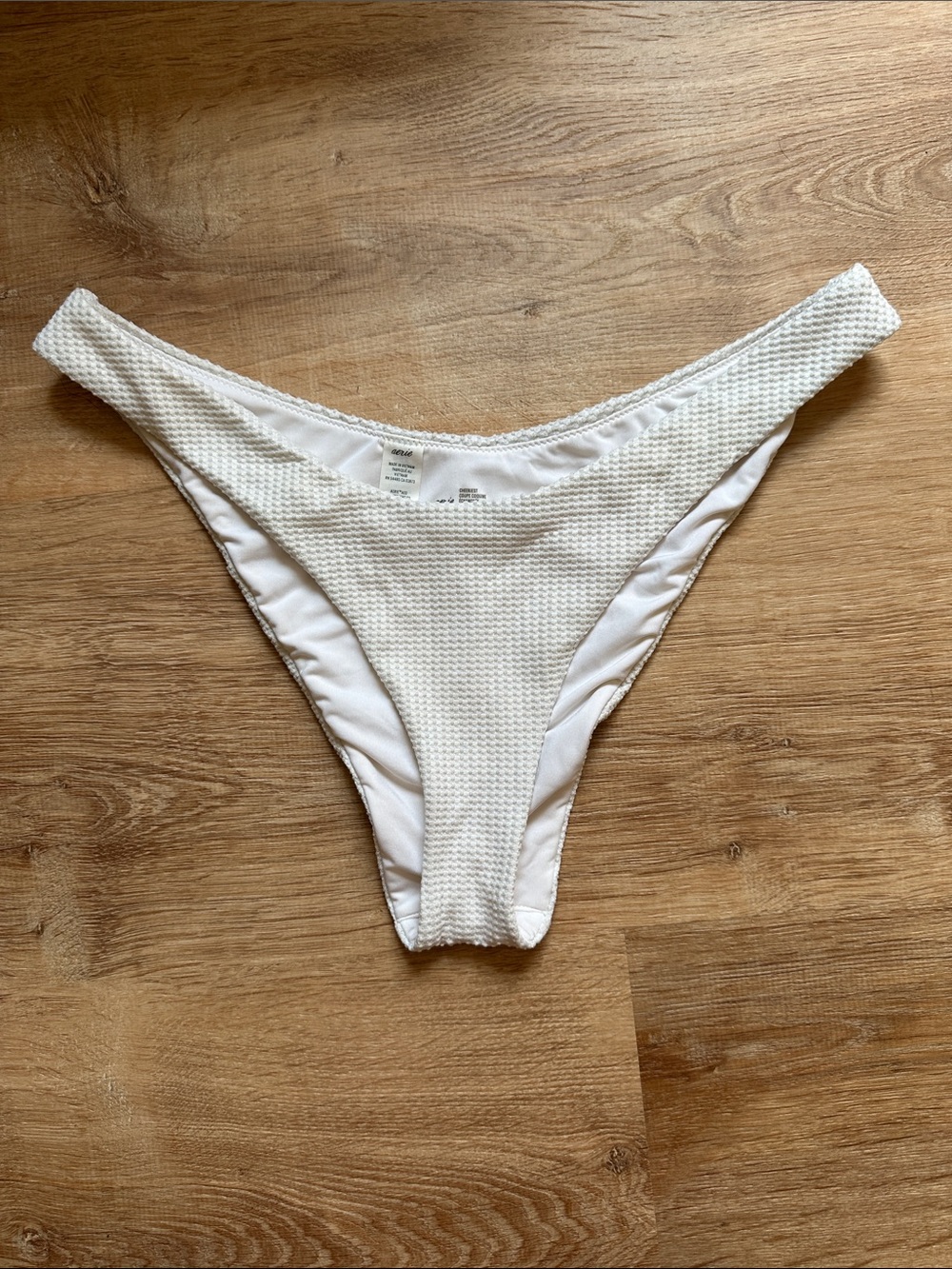 aerie White Textured Cheeky Bikini Bottom